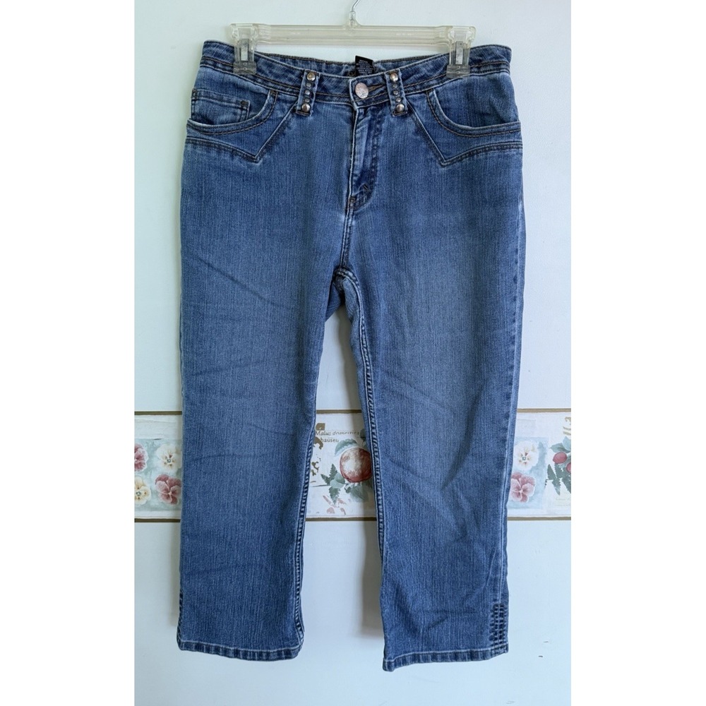 Kikit Jeans Womens Size 6 Straight Leg Mid Rise Medium Wash Studded Denim